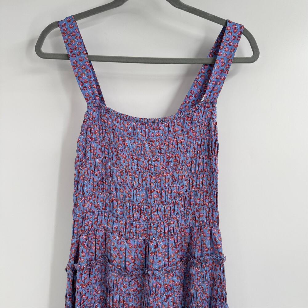 NWT J. Crew Smocked Midi Dress Womens Medium Blue Floral Summer Fields CK736 - Picture 5 of 11